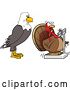 Vector Illustration of a Cartoon Bald Eagle Mascot Watching a Turkey Bird Weighing Itself by Mascot Junction