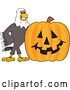 Vector Illustration of a Cartoon Bald Eagle Mascot with a Halloween Pumpkin by Mascot Junction