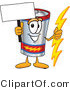 Vector Illustration of a Cartoon Battery Mascot Holding a Bolt of Energy and a Blank Sign by Mascot Junction