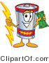 Vector Illustration of a Cartoon Battery Mascot Holding a Bolt of Energy and a Green Dollar Bill by Mascot Junction