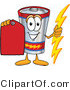 Vector Illustration of a Cartoon Battery Mascot Holding a Bolt of Energy and a Red Sales Price Tag by Mascot Junction