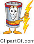 Vector Illustration of a Cartoon Battery Mascot Holding a Bolt of Energy and Pointing to the Right by Toons4Biz