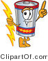 Vector Illustration of a Cartoon Battery Mascot Holding a Bolt of Energy and Pointing Upwards by Toons4Biz