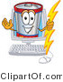 Vector Illustration of a Cartoon Battery Mascot Holding a Bolt of Energy and Waving in a Computer Screen by Toons4Biz