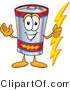 Vector Illustration of a Cartoon Battery Mascot Holding a Bolt of Energy and Welcoming by Mascot Junction