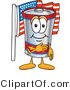 Vector Illustration of a Cartoon Battery Mascot Pledging Allegiance to an American Flag by Mascot Junction