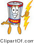 Vector Illustration of a Cartoon Battery Mascot Sitting and Holding a Bolt of Energy by Toons4Biz