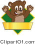 Vector Illustration of a Cartoon Bear Mascot Logo over a Green Diamond and Blank Gold Banner by Mascot Junction