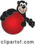 Vector Illustration of a Cartoon Black Bear School Mascot Grabbing a Dodgeball by Mascot Junction