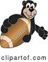 Vector Illustration of a Cartoon Black Bear School Mascot Grabbing an American Football by Mascot Junction