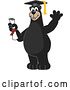 Vector Illustration of a Cartoon Black Bear School Mascot Graduate Holding a Diploma and Waving by Toons4Biz