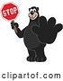 Vector Illustration of a Cartoon Black Bear School Mascot Holding out a Paw and a Stop Sign by Mascot Junction