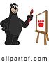 Vector Illustration of a Cartoon Black Bear School Mascot Painting a Paw Print on Canvas by Mascot Junction