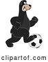 Vector Illustration of a Cartoon Black Bear School Mascot Playing Soccer by Mascot Junction