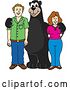 Vector Illustration of a Cartoon Black Bear School Mascot Posing with Parents of Students by Mascot Junction