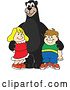 Vector Illustration of a Cartoon Black Bear School Mascot Posing with Students by Mascot Junction