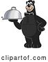 Vector Illustration of a Cartoon Black Bear School Mascot Waiter Holding a Cloche Platter by Mascot Junction