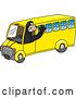 Vector Illustration of a Cartoon Black Bear School Mascot Waving and Driving a School Bus by Mascot Junction