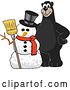 Vector Illustration of a Cartoon Black Bear School Mascot with a Christmas Snowman by Toons4Biz