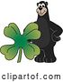 Vector Illustration of a Cartoon Black Bear School Mascot with a Four Leaf St Patricks Day Clover by Mascot Junction