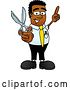 Vector Illustration of a Cartoon Black Business Man Mascot Holding a Pair of Scissors by Mascot Junction