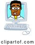 Vector Illustration of a Cartoon Black Business Man Mascot Looking out from Inside a Computer Screen by Mascot Junction