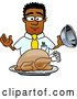 Vector Illustration of a Cartoon Black Business Man Mascot Serving a Thanksgiving Turkey on a Platter by Mascot Junction