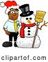 Vector Illustration of a Cartoon Black Business Man Mascot with a Snowman on Christmas by Mascot Junction