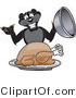 Vector Illustration of a Cartoon Black Jaguar Mascot Serving a Turkey by Mascot Junction