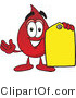 Vector Illustration of a Cartoon Blood Droplet Mascot Holding a Yellow Sales Price Tag by Mascot Junction