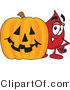 Vector Illustration of a Cartoon Blood Droplet Mascot with a Carved Halloween Pumpkin by Mascot Junction