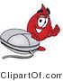 Vector Illustration of a Cartoon Blood Droplet Mascot with a Computer Mouse by Mascot Junction