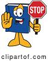 Vector Illustration of a Cartoon Blue Book Mascot Gesturing and Holding a Stop Sign by Toons4Biz