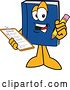 Vector Illustration of a Cartoon Blue Book Mascot Holding a Checklist on a Clip Board and a Pencil by Mascot Junction