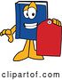Vector Illustration of a Cartoon Blue Book Mascot Holding a Sales Price Tag by Mascot Junction