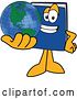 Vector Illustration of a Cartoon Blue Book Mascot Holding out a Globe by Mascot Junction