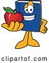 Vector Illustration of a Cartoon Blue Book Mascot Holding out an Apple by Mascot Junction