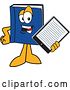 Vector Illustration of a Cartoon Blue Book Mascot Holding out an E Reader or Tablet Computer by Mascot Junction