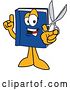 Vector Illustration of a Cartoon Blue Book Mascot Holding up a Finger and a Pair of Scissors by Toons4Biz