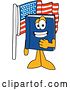 Vector Illustration of a Cartoon Blue Book Mascot Pledging Allegiance by an American Flag by Toons4Biz