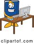 Vector Illustration of a Cartoon Blue Book Mascot Using a Desktop Computer by Mascot Junction