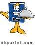 Vector Illustration of a Cartoon Blue Book Mascot Waiter Holding a Cloche Platter by Toons4Biz