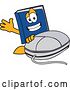 Vector Illustration of a Cartoon Blue Book Mascot Waving by a Computer Mouse by Toons4Biz