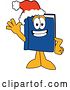 Vector Illustration of a Cartoon Blue Book Mascot Wearing a Christmas Santa Hat and Waving by Mascot Junction