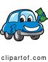 Vector Illustration of a Cartoon Blue Car Mascot Holding up Cash Money by Mascot Junction