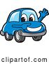 Vector Illustration of a Cartoon Blue Car Mascot Waving and Pointing by Mascot Junction