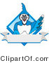 Vector Illustration of a Cartoon Blue Jay Mascot Blue Diamond Banner Logo by Mascot Junction
