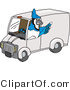 Vector Illustration of a Cartoon Blue Jay Mascot Driving a Delivery Van by Mascot Junction
