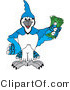 Vector Illustration of a Cartoon Blue Jay Mascot Holding Cash by Mascot Junction