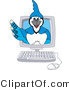 Vector Illustration of a Cartoon Blue Jay Mascot in a Computer by Mascot Junction